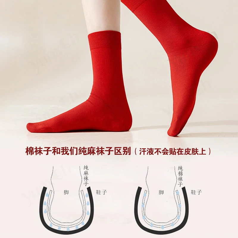 汉麻大红本命年袜子红色含汉麻89%含氨纶11%天然抑菌抗菌