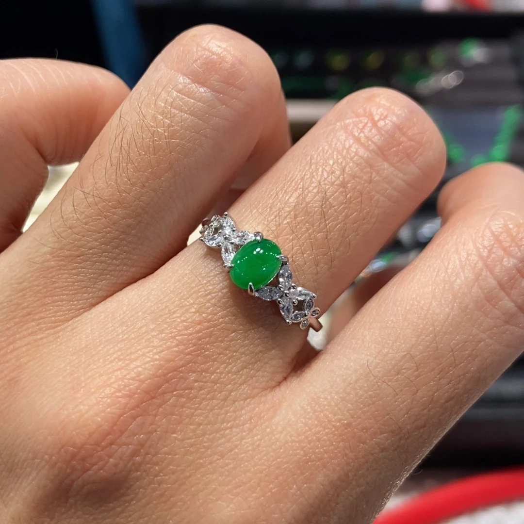 翡翠银S925镶嵌戒指天然缅甸