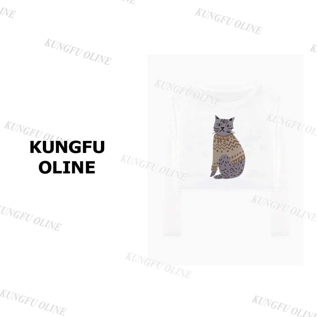 【杨咩咩】胖胖猫防晒CT1750流行款卡通印花夏季长袖T恤休闲上衣