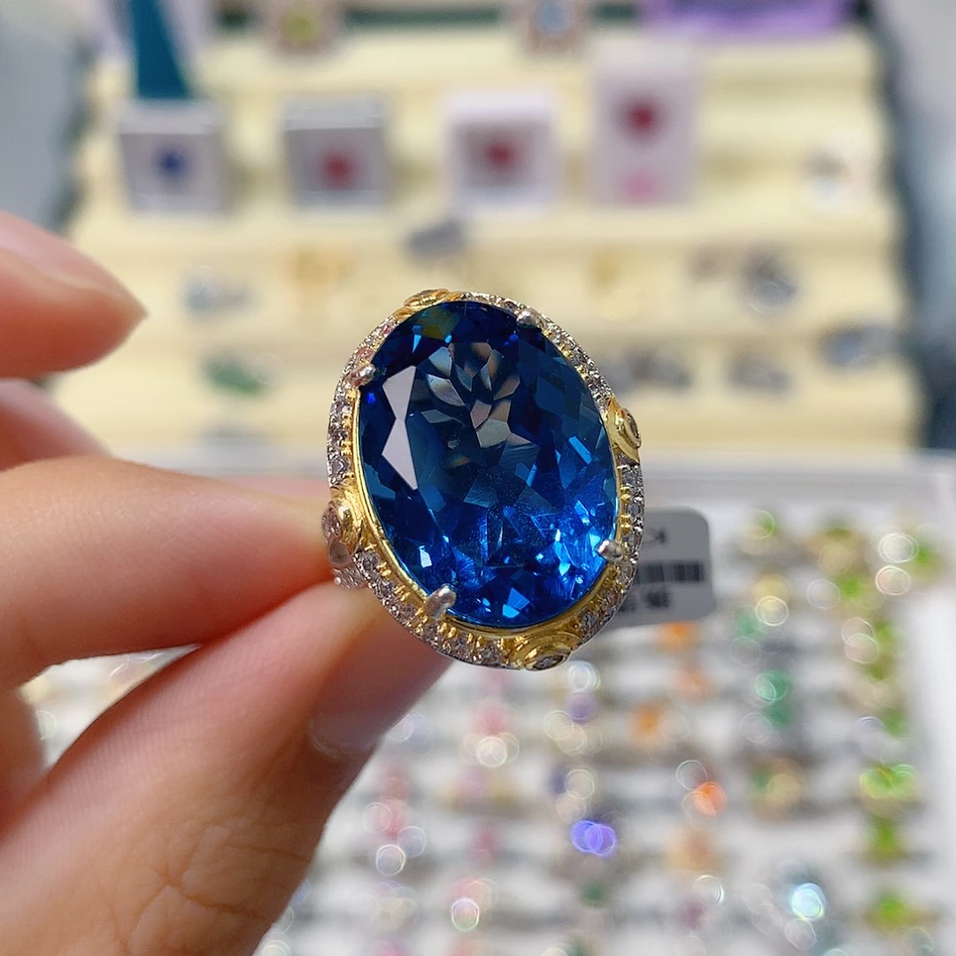 银S925镶嵌戒指托帕石