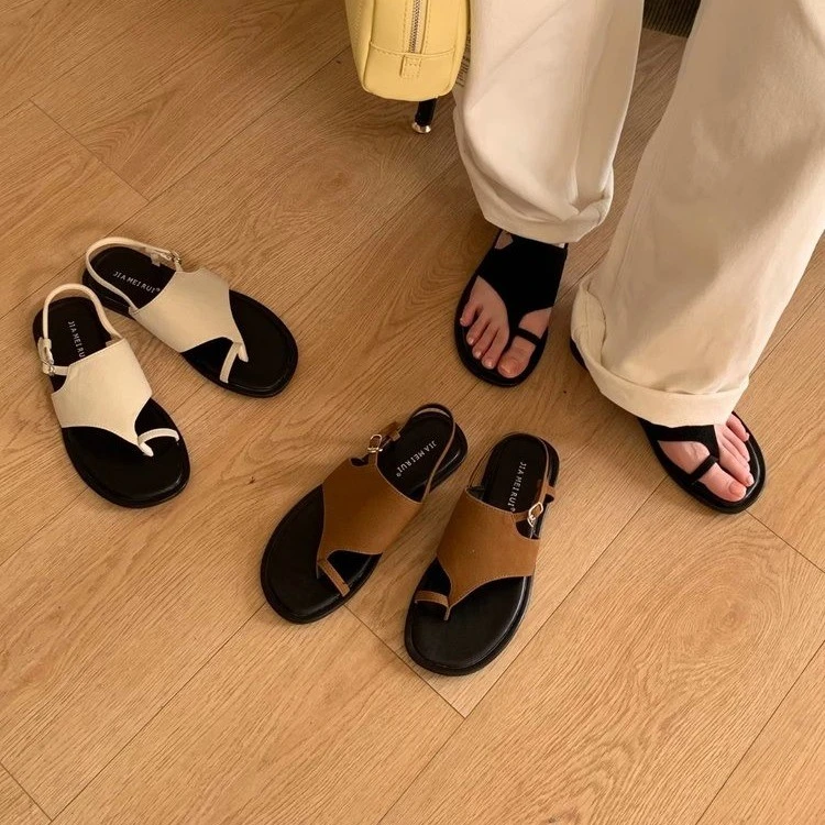 法式平底复古套趾凉鞋女2025新款夏季度假风海边沙滩休闲罗马凉鞋