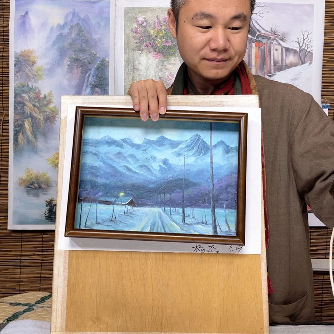 油画行路人小院绘画作品竞拍