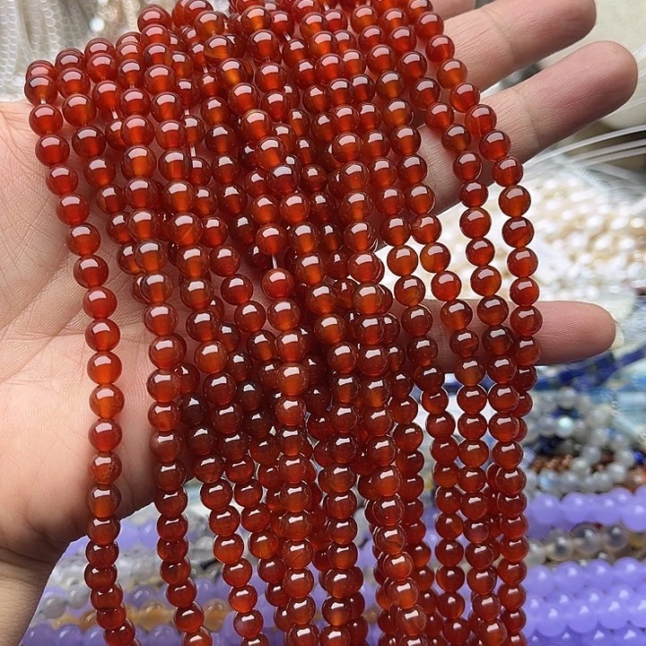 玛瑙/玉髓未镶嵌珠宝半成品一条6mm左右红玛瑙