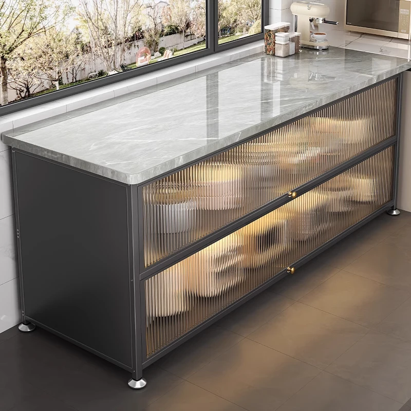 厨房置物架落地餐边切菜工作台靠墙一体多层功能收纳储物锅橱柜子