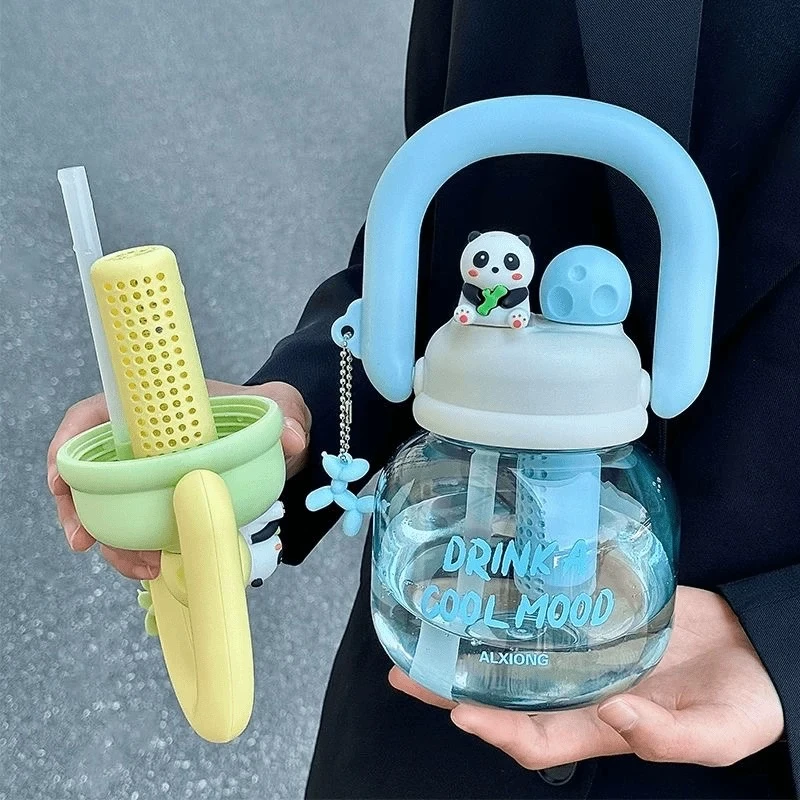 儿童水杯大容量吸管杯高颜值可爱杯子双饮大肚杯便捷户外水壶LQ