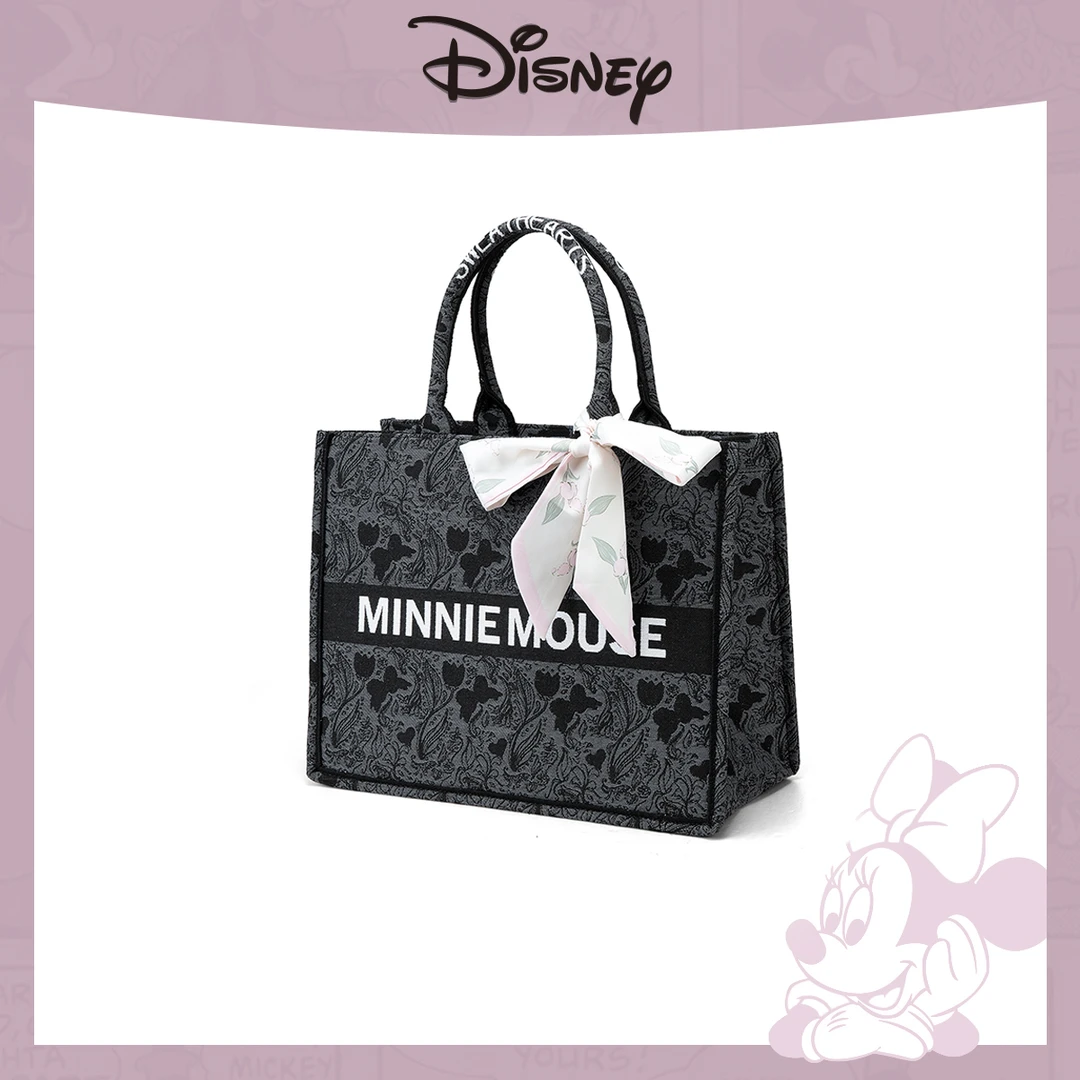 Disney/迪士尼新款经典黑色刺绣大容量托特包通勤出游书包电脑包