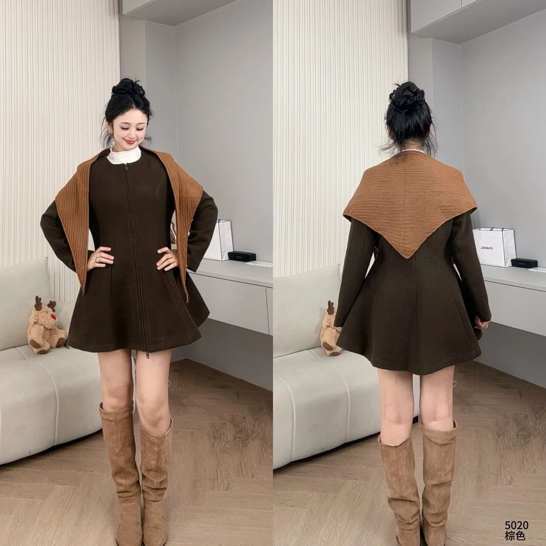 小众设计感圆领羊毛外套女复古学院派收腰风衣网红外套YF5020
