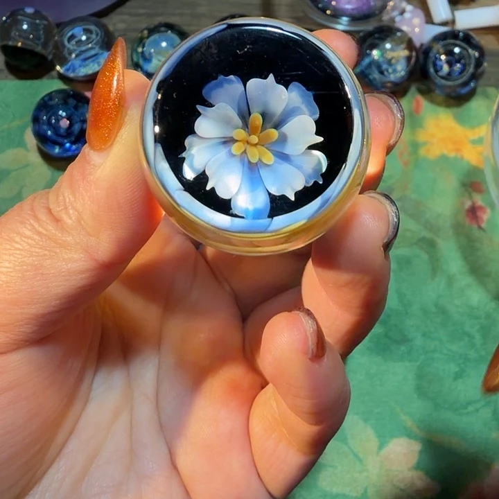 玻璃茶器蓝花语盖置