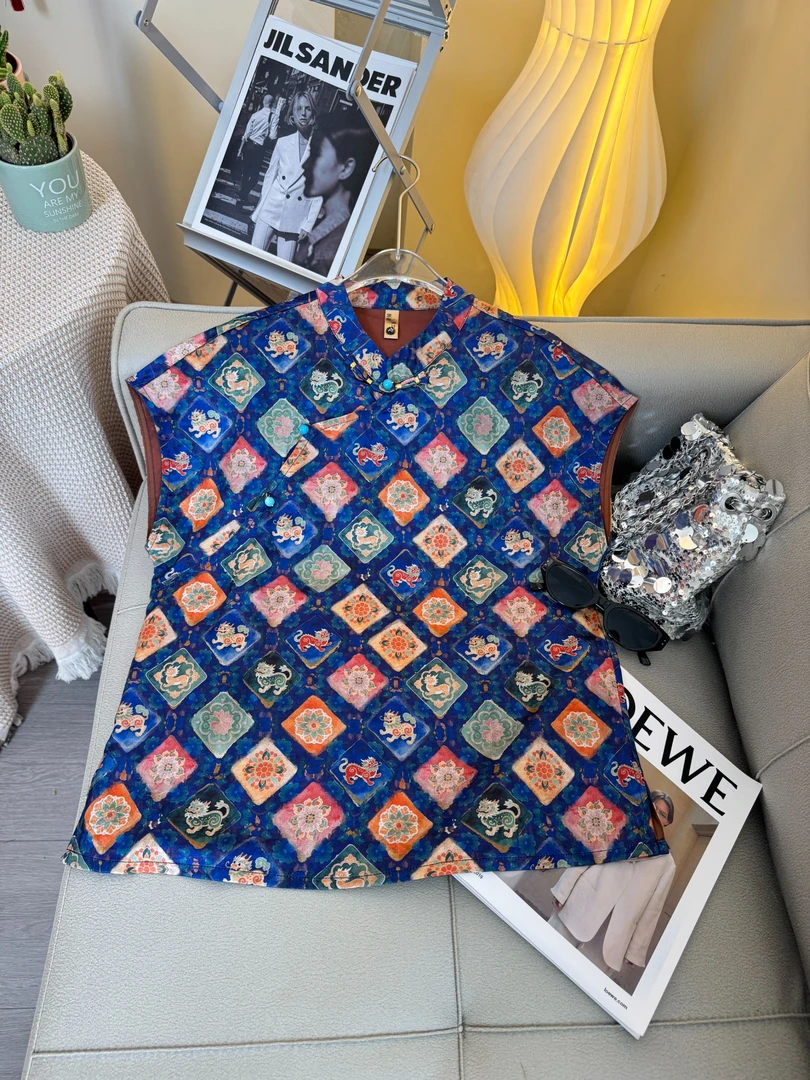 【麒麟】轻奢风夏季清爽百搭上衣文艺新款气质桑蚕丝斜门襟小衫