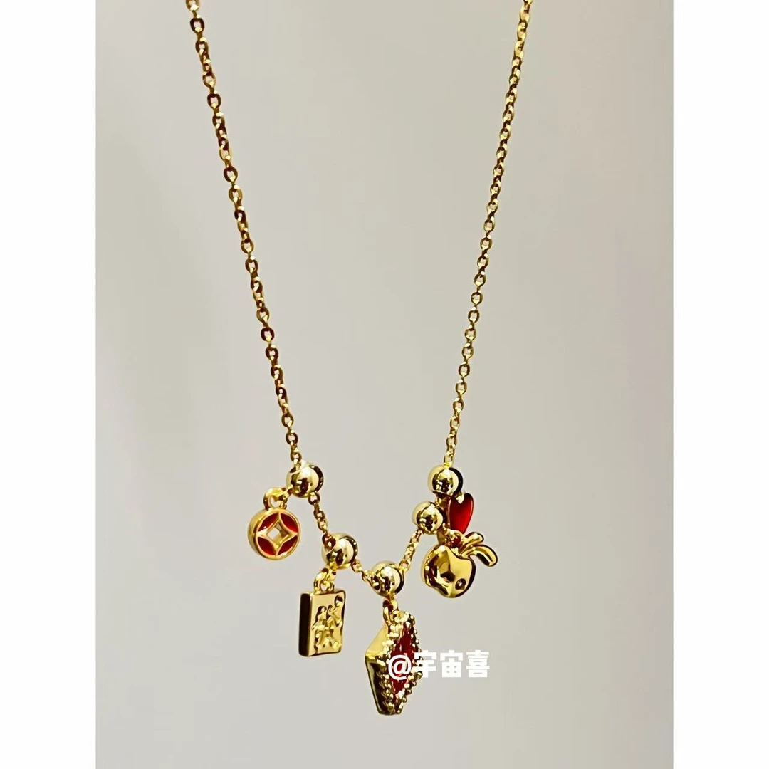 铜合金珐琅项链 G3-081【抽拉方块笑脸苹果多元素细链项链】