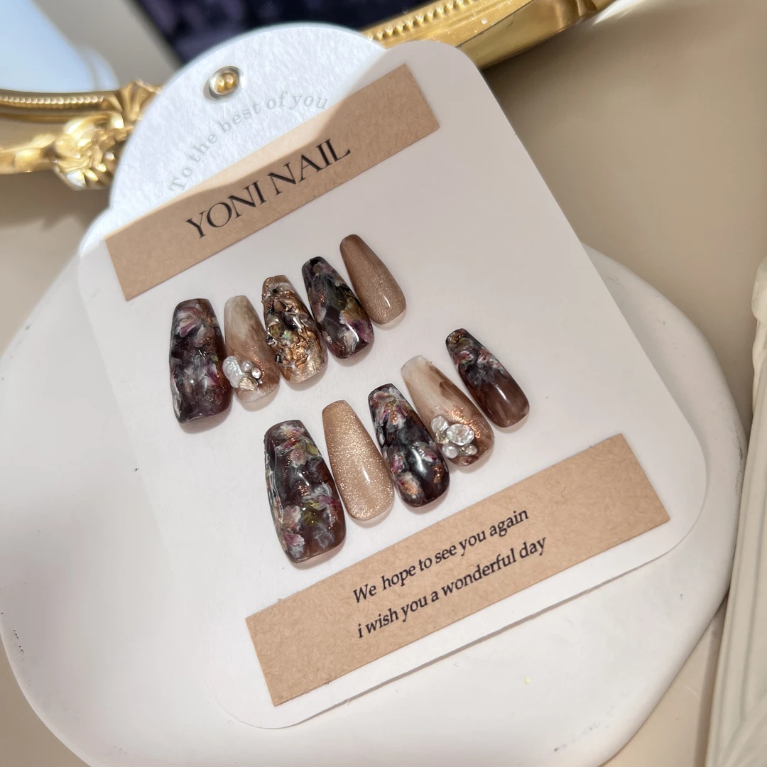 YONI F46「弗蕾尔 」复古手绘款手工定制穿戴甲显白温柔气质ins风