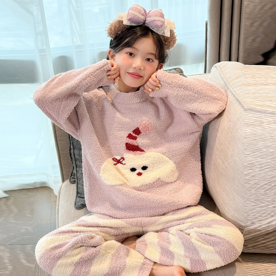 女大童睡衣秋冬款2025新款儿童女孩珊瑚绒法兰绒女童加厚款家居服