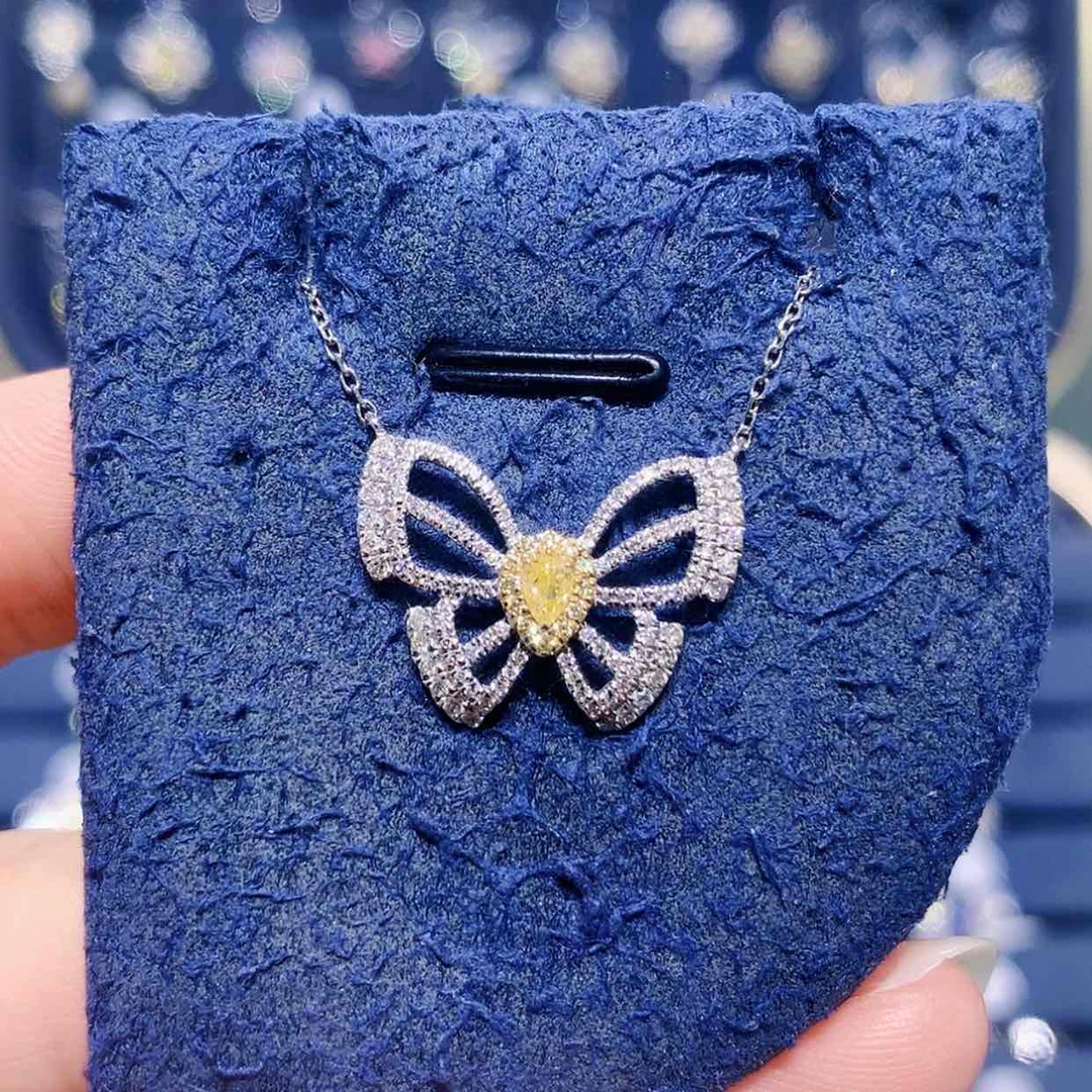 【闪购商品】颈饰18K金镶嵌钻石黄钻蝴蝶项链