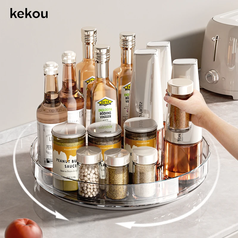 可扣厨房旋转调料架置物架多功能旋转托盘家用调味料瓶罐收纳转盘