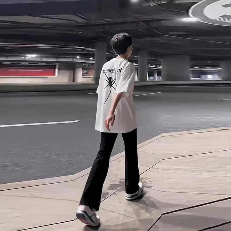 范哲萨纯黑色柳叶弯刀牛仔裤男春夏款微喇vibe裤子美式高街窄版显