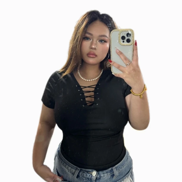 绑带性感黑色高弹修身短袖