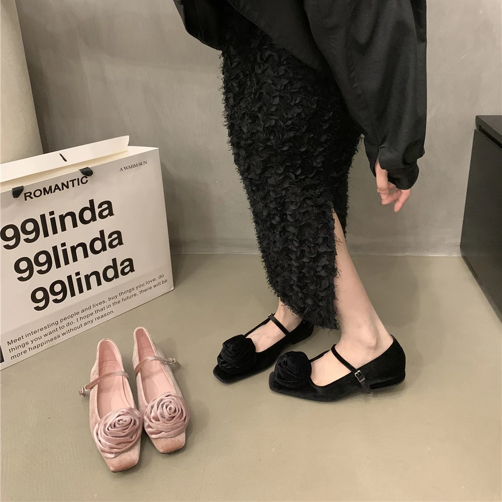 法式复古浅口小香风玛丽珍鞋花朵粉色单鞋仙女鞋秋冬晚晚风温柔