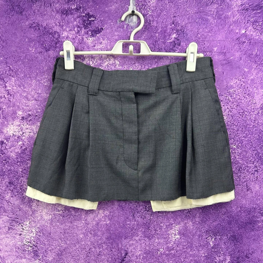 99新 MIU MIU/缪缪 半身裙时尚奢潮/MIUMIU灰色西装裙/42女装裙子