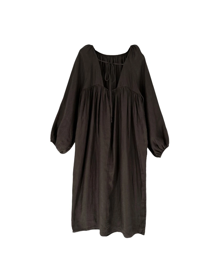 华裔小陈总【轻盈浪漫】圆领韩版褶皱中桃夭风格连衣裙5483