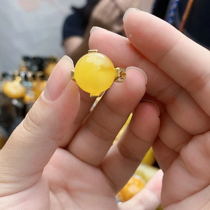 银S925镶嵌琥珀裸石戒指