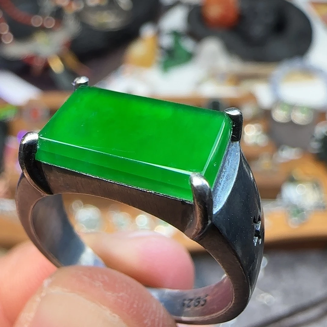 猴***兔翡翠银S925镶嵌戒指