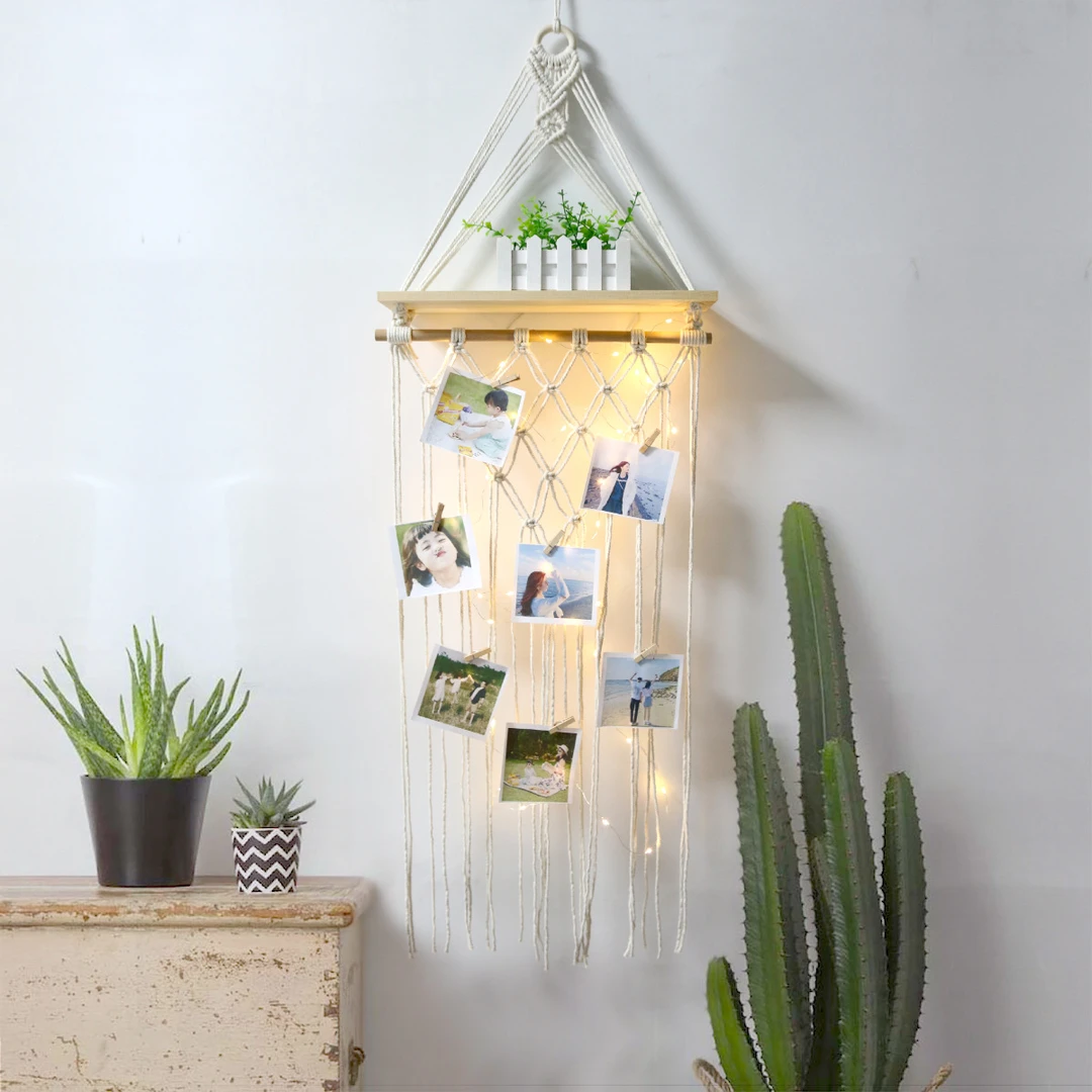 新款波西米亚风手工编织挂毯房间壁挂照片夹民宿墙面挂件挂饰