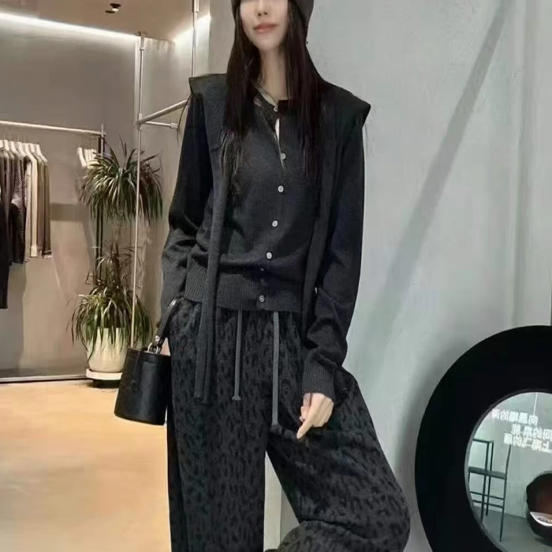 秋季新款高腰显瘦豹纹休闲阔腿裤女时尚百搭