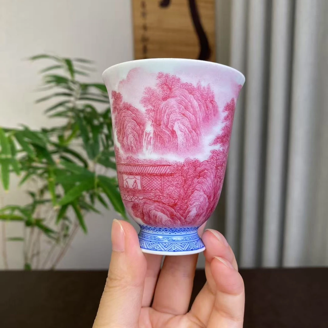 【四悦茶陶】宝石红彩闻香杯  景德镇陶瓷手工手绘