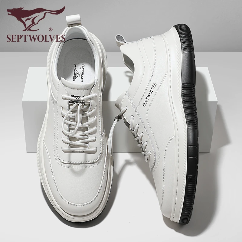 七匹狼男鞋秋款2025新款白色休闲鞋男百搭皮面运动鞋男款真皮鞋子