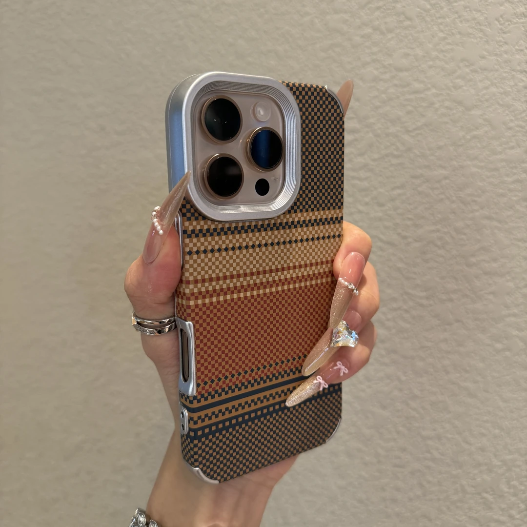 电镀凯夫拉格纹适用苹果17promax手机壳iphone16防摔15小众14全包