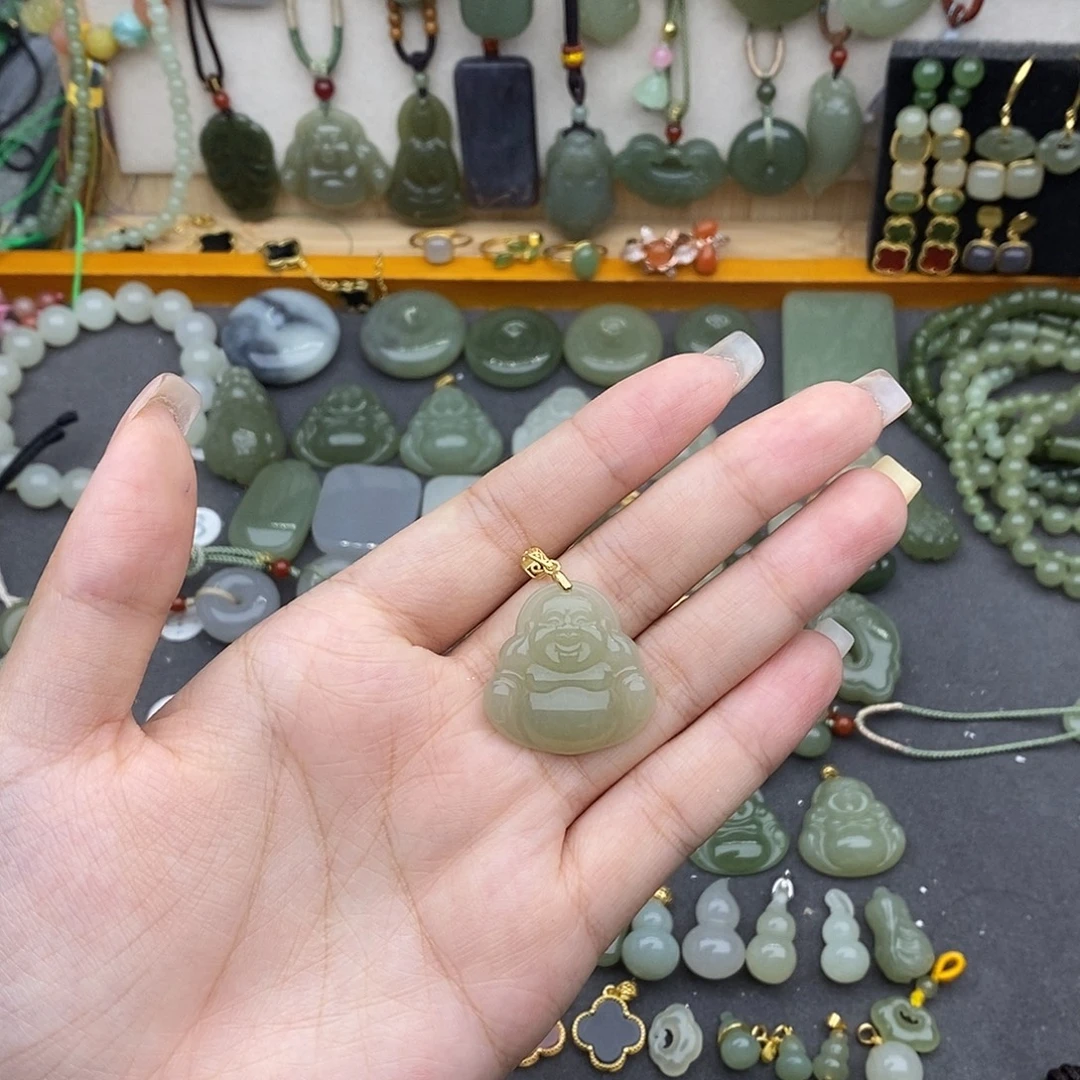 和田玉银S925镶嵌吊坠(不含链)