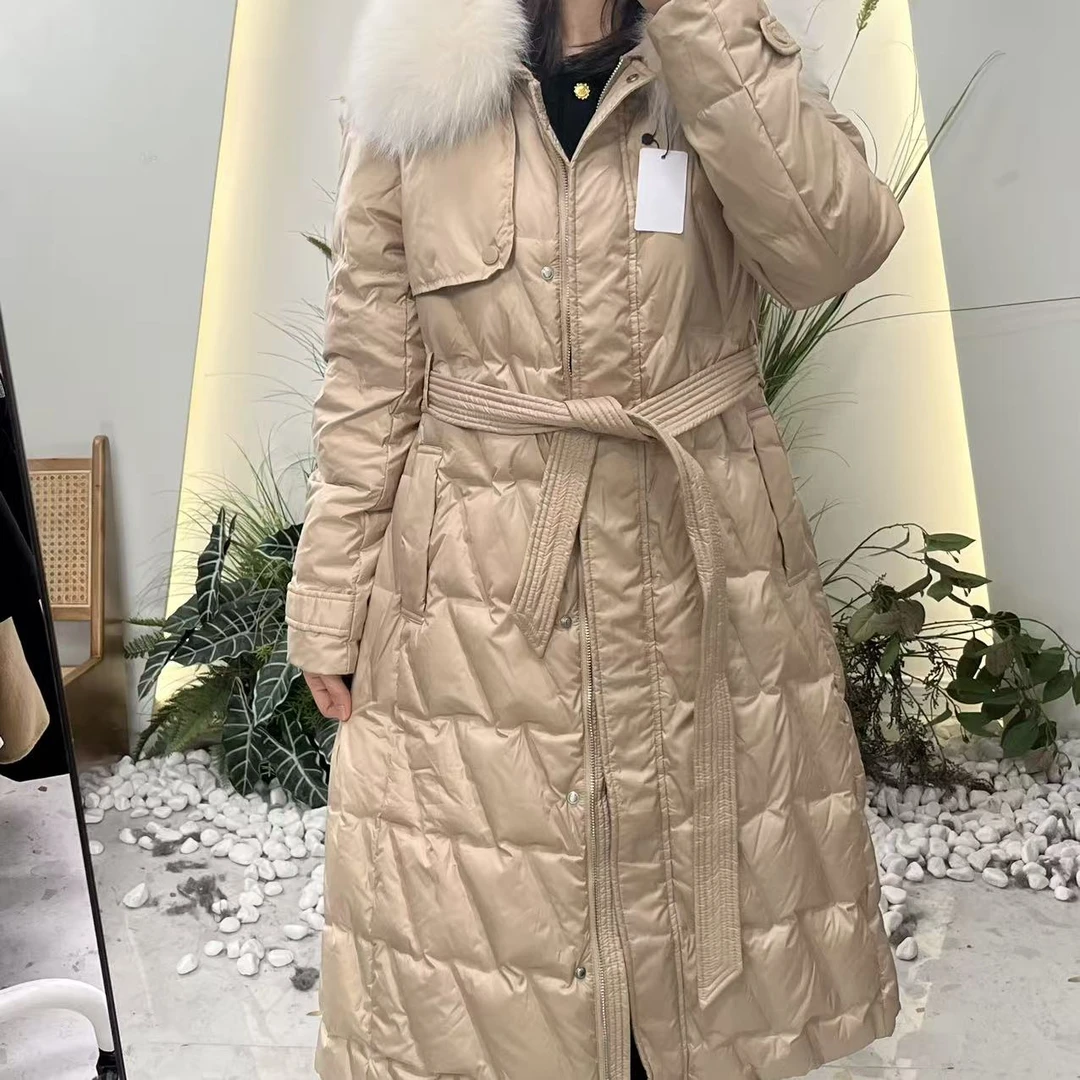 拉链女韩版休闲长袖百搭保暖复古拼接中长款羽绒服NCYY43YD36
