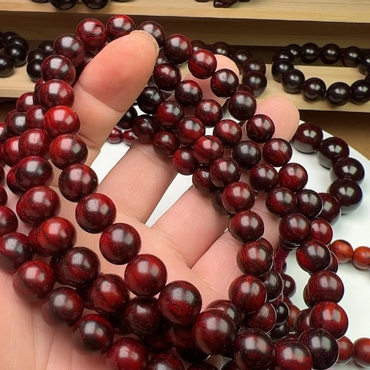 脸***风小叶紫檀手串/手链1.0X108拆房料黑飘红