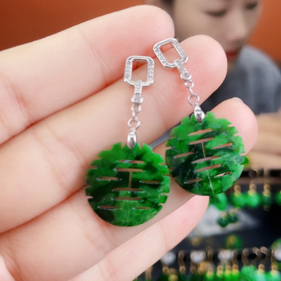 翡翠银S925镶嵌耳饰
