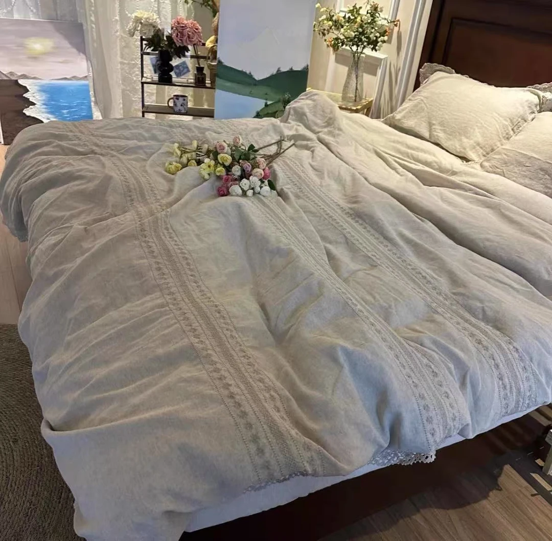 重磅雾影罗布麻花边被套