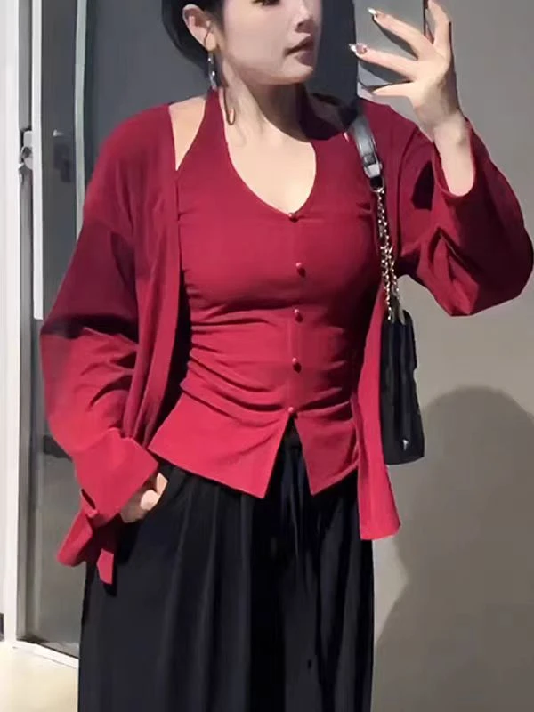 3069大码女装秋冬新款挂脖两件套
