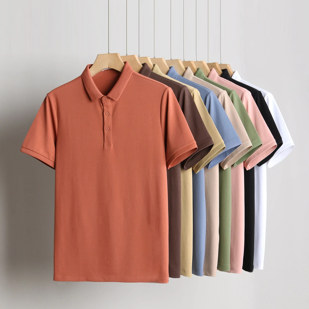 夏季薄款简约短袖Polo衫男修身潮流百搭商务休闲翻领纯色半袖T恤
