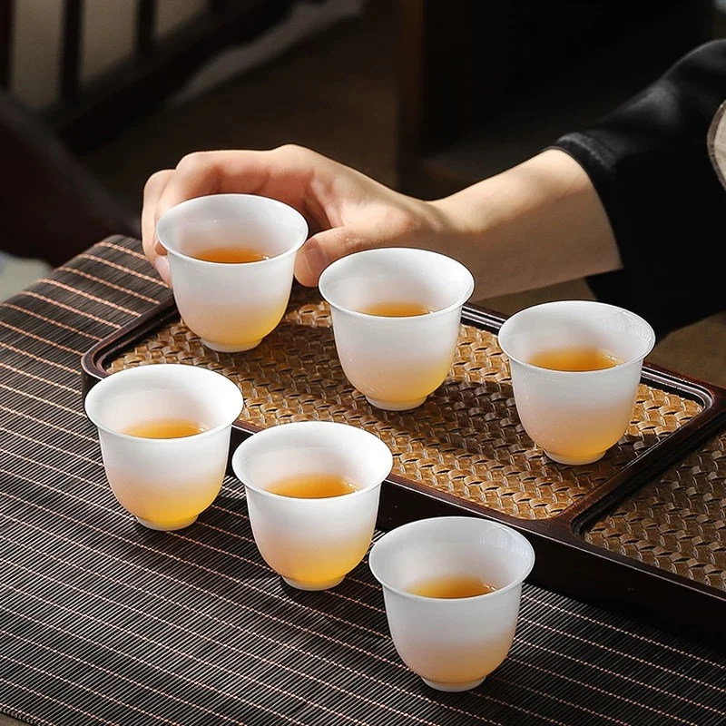 冰种6只装客杯羊脂玉瓷茶杯主人杯单杯高档陶瓷品茗杯子功夫茶具
