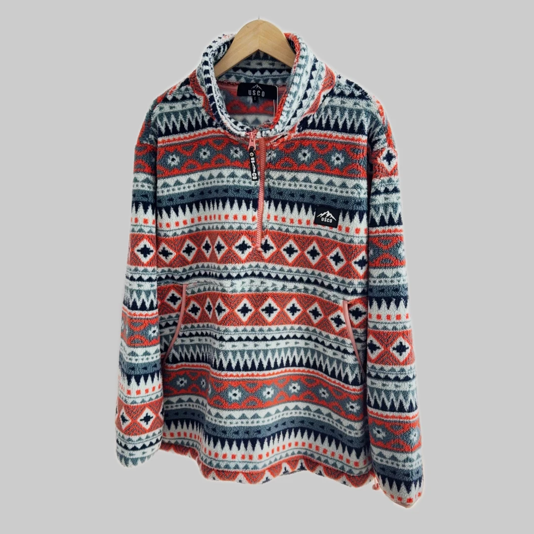 Z-13 费尔岛风立领毛绒绒套头半拉链宽松卫衣