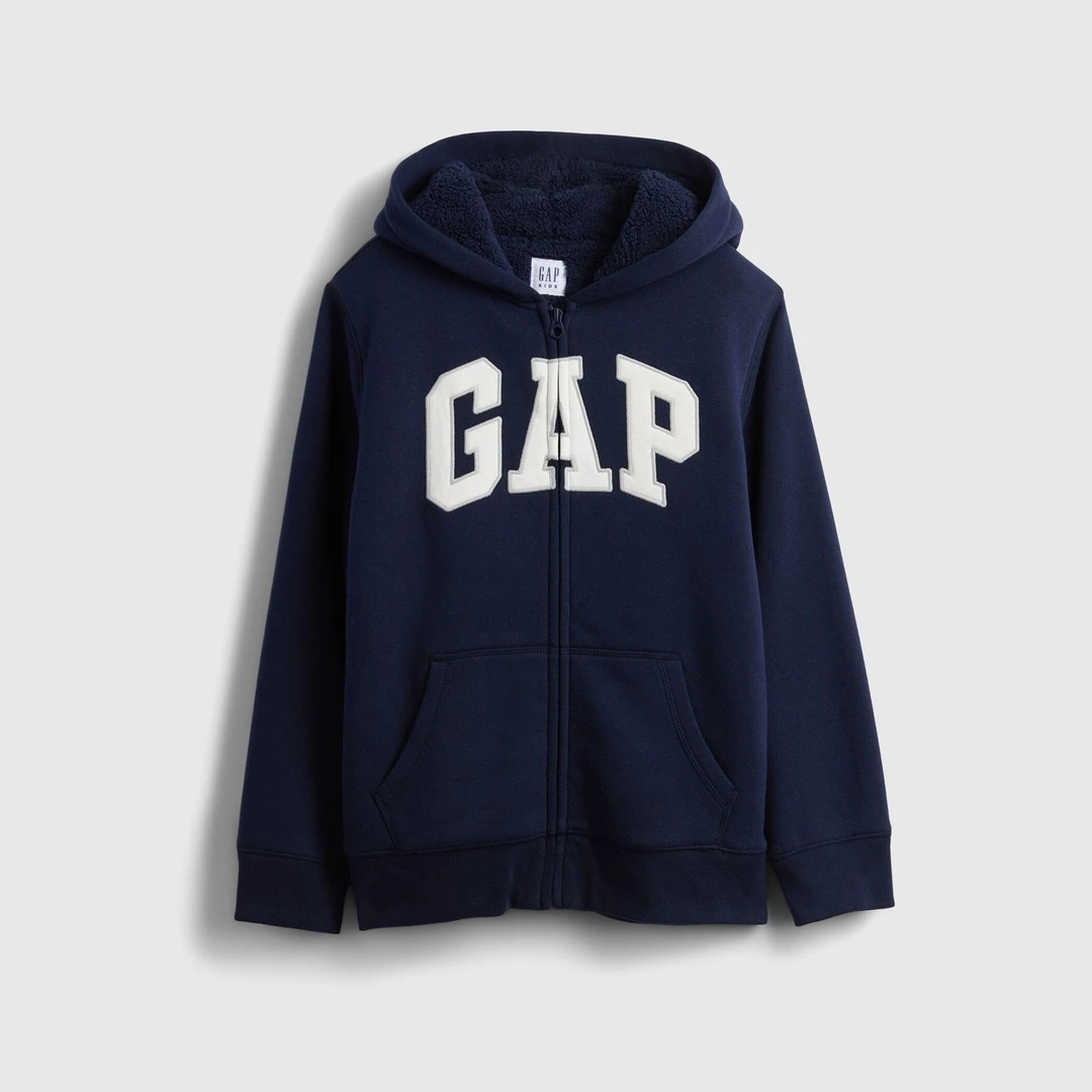 Gap男童2025秋季新款logo仿羊羔绒拉链连帽卫衣儿童装美版789866