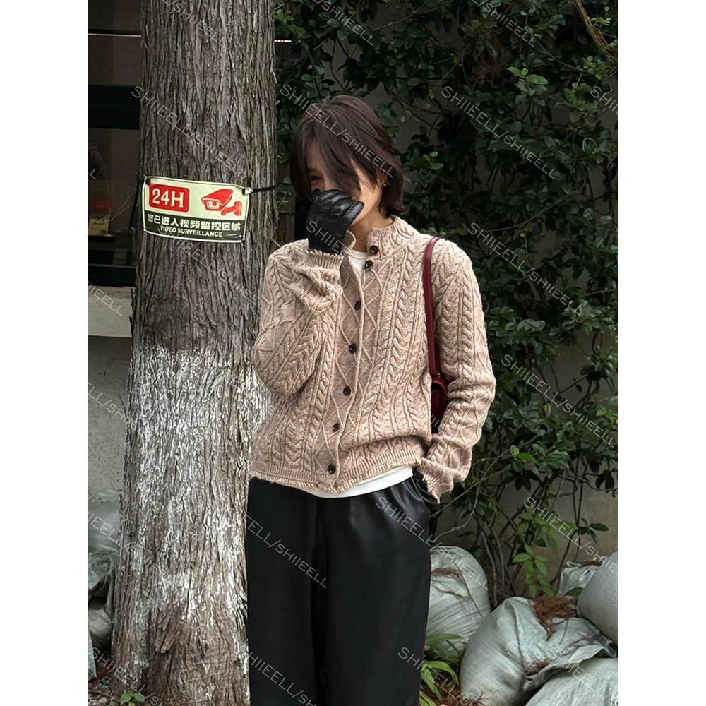 SHIIEELL【绞花毛衣】气质复古长袖毛衣百搭提花针织绞花开衫Z9096