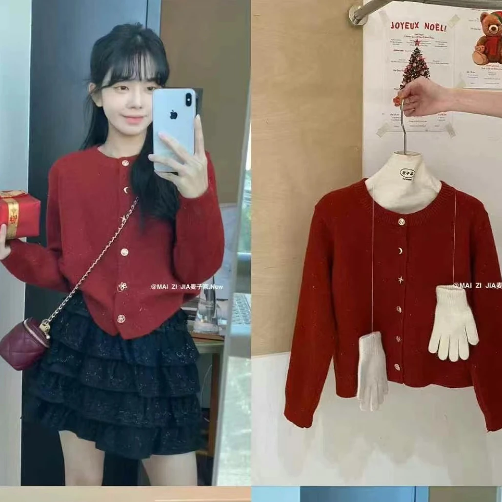 Meiky饼 韩版时尚 百搭显瘦别致扣子高级感针织开衫