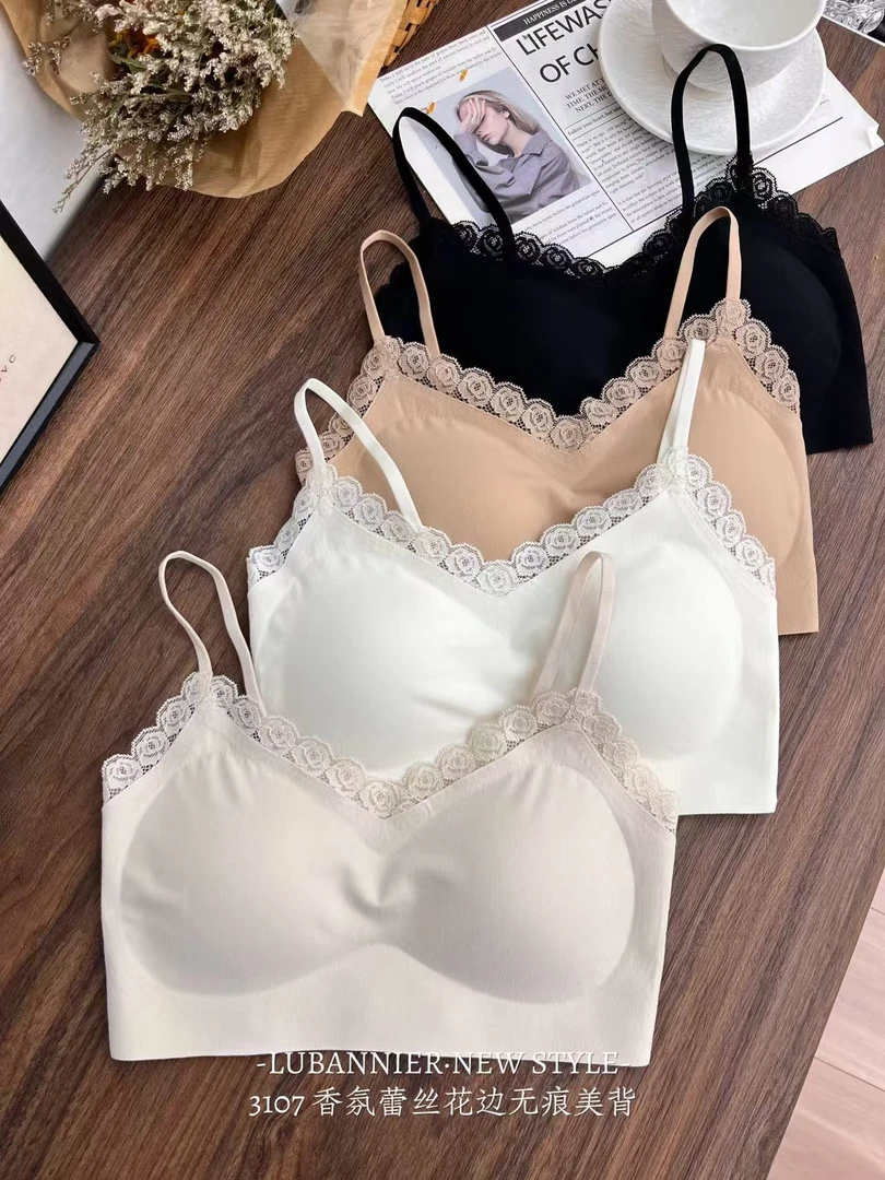 3107秋冬磨毛无痕蕾丝花边美背