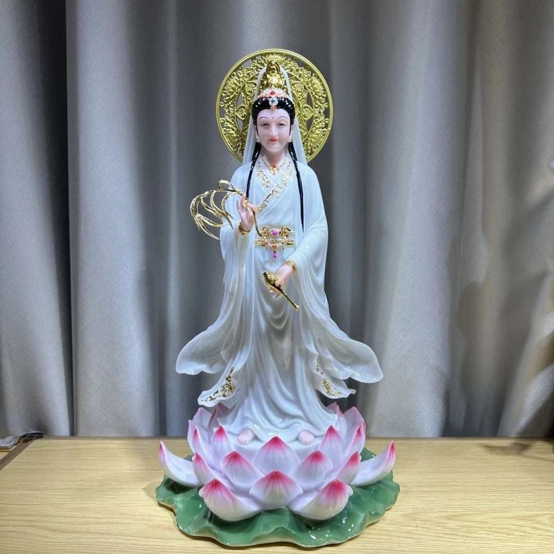 观音菩萨妙善观音南海站观音妙善自在观音家用佛堂摆件仿玉