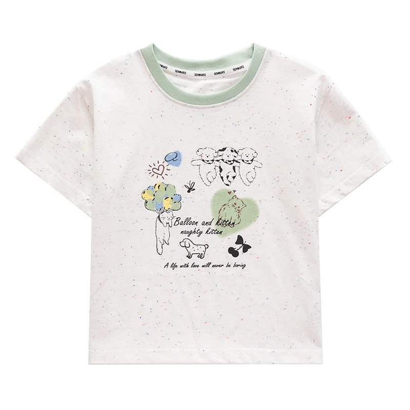 schwartz女童宽松印花圆领短袖t恤2025夏季新款百搭气-8321