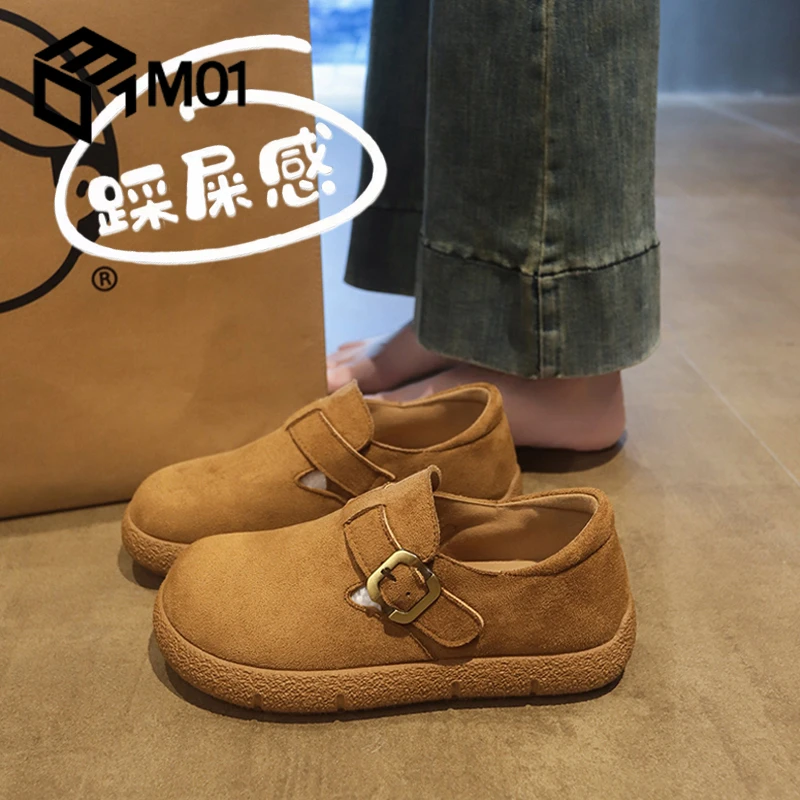 M01明星同款复古时尚板鞋女款秋季新款软底防滑一脚蹬孕妇勃肯鞋