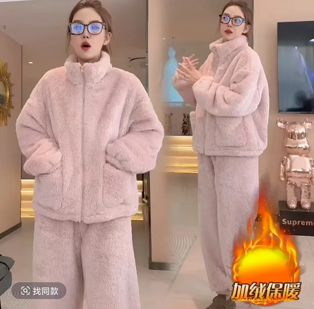 正品【升级加厚】冬季睡衣情侣男女加绒保暖宽松大码家居服可外穿