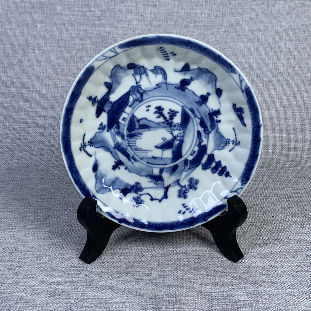 清代青花通景山水盘古瓷器真品国营镇江市文物商店库出3068108