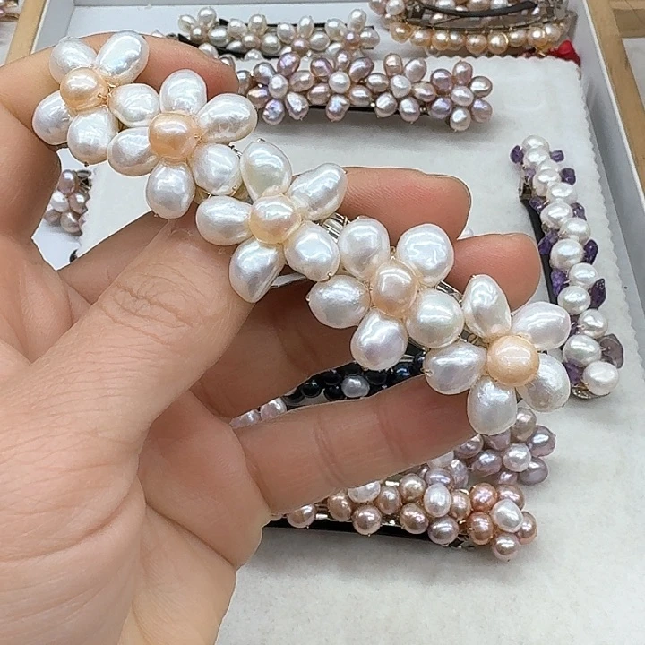 淡水珍珠发饰银S925镶嵌果**橙