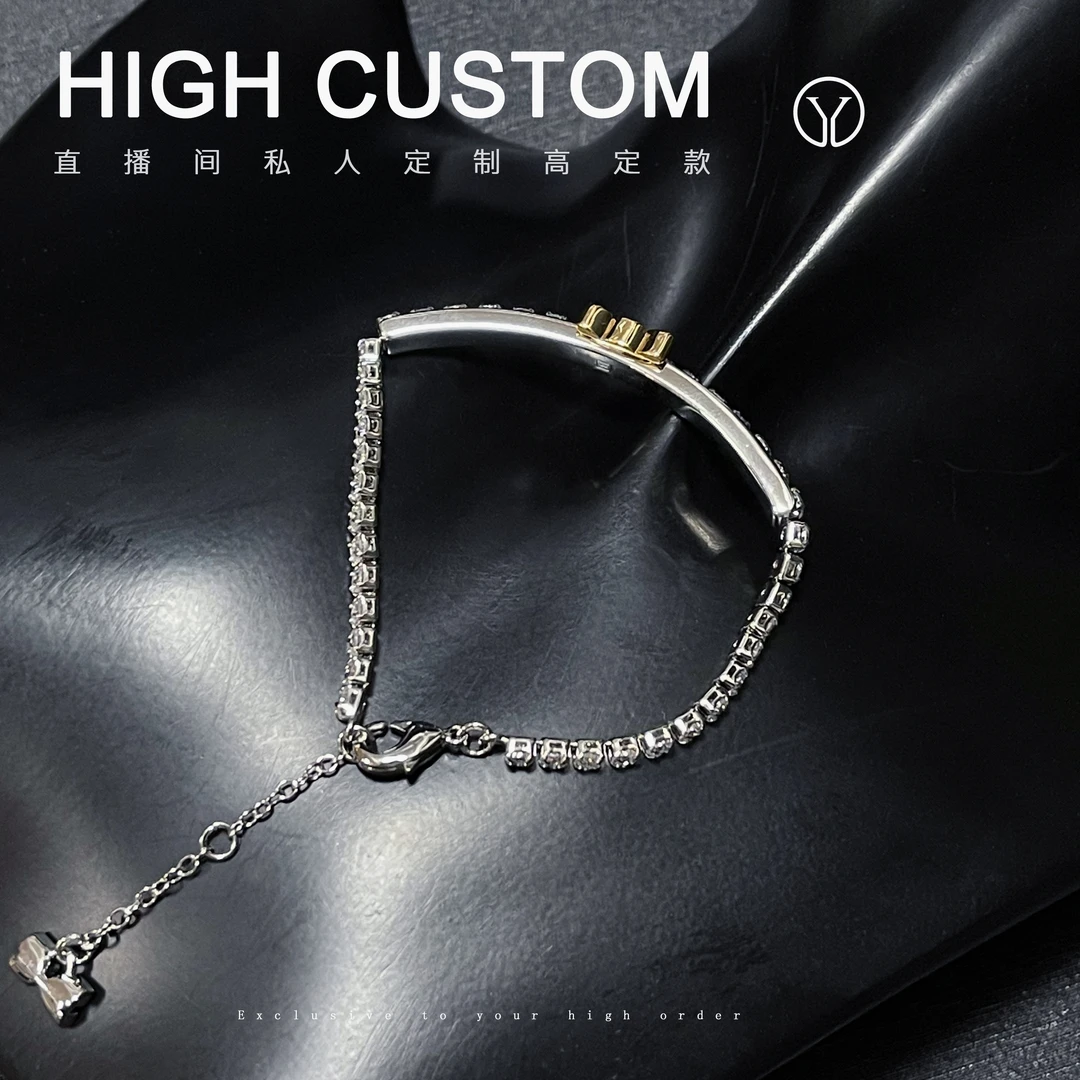 铜合金合成锆石手链 407 门金银拼满钻手链